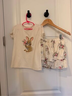 Gymboree Cream Bunny and Floral Pajama Set